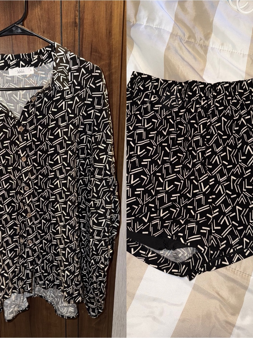 Women’s Black & White Geometric Lounge Set